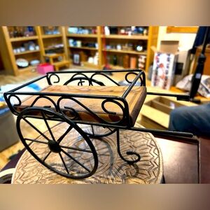 Decorative Metal and Wood Cart plant stand